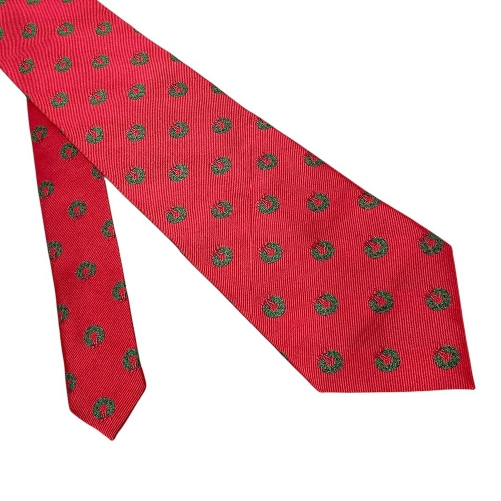 Vintage‎ Jos A Bank Red Silk Christmas Wreath Holiday Necktie Textured Classic